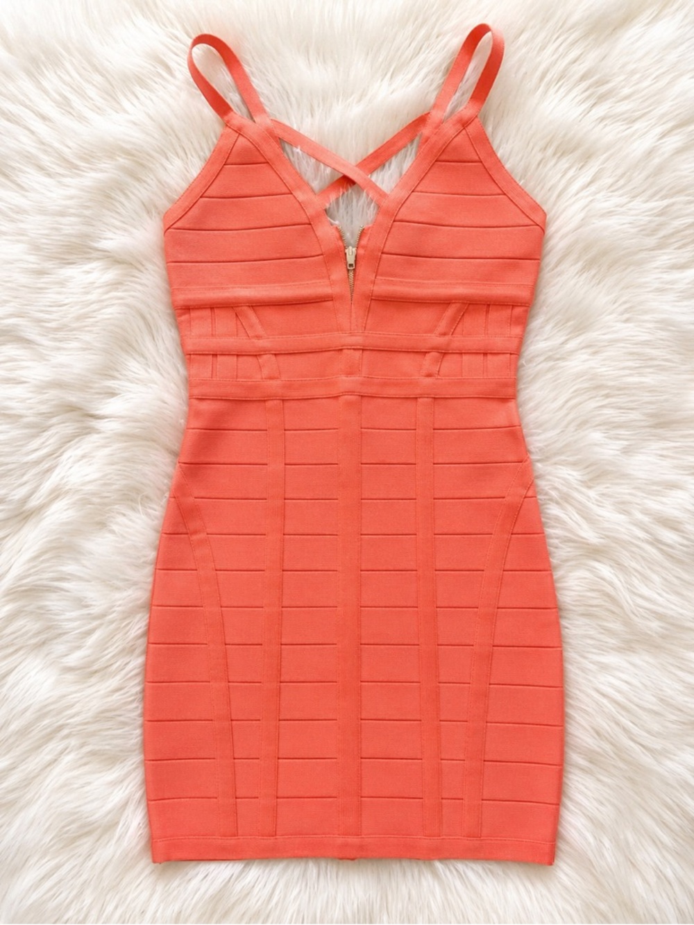 Bebe Peach Bandage Bodycon Dress XS NWT Strappy Back Zip